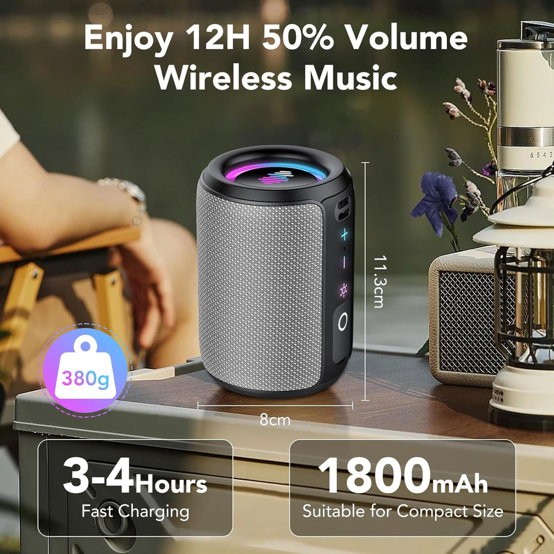Bluetooth Lautsprecher, Kleine Musikbox Bluetooth 5.4, 15W Kraftvoller Bass, mit 12 Stunden Akkulauf