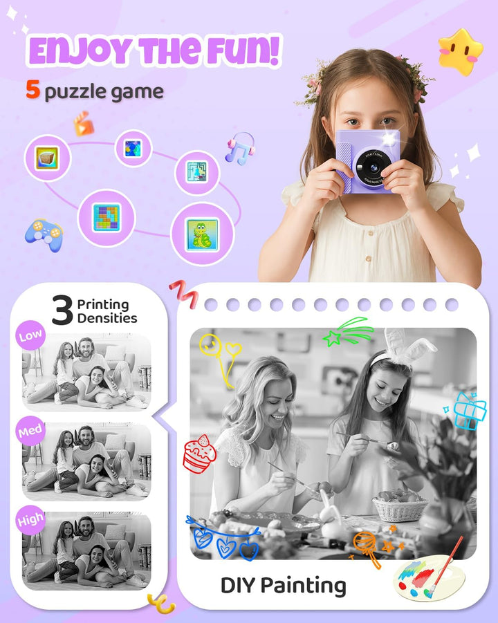 TIATUA Kinderkamera Sofortbildkamera, 2,4 Zoll Sofortbildkamera Kinder mit 32G Karte und Fotopapier
