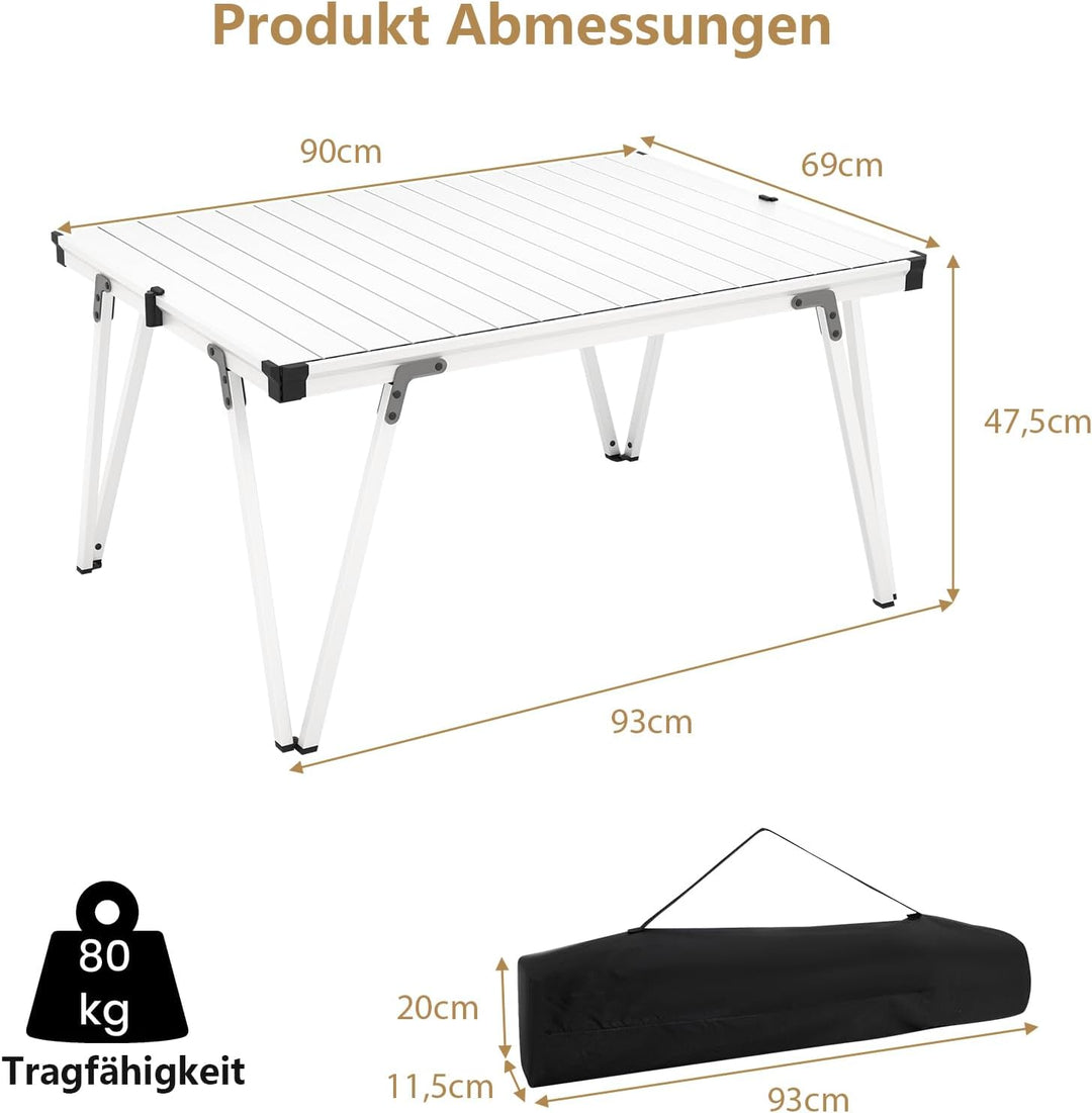 GOPLUS Campingtisch klappbar, 93 x 69 x 47,5 cm Klapptisch Outdoor aus Aluminium bis 80kg belastbar,