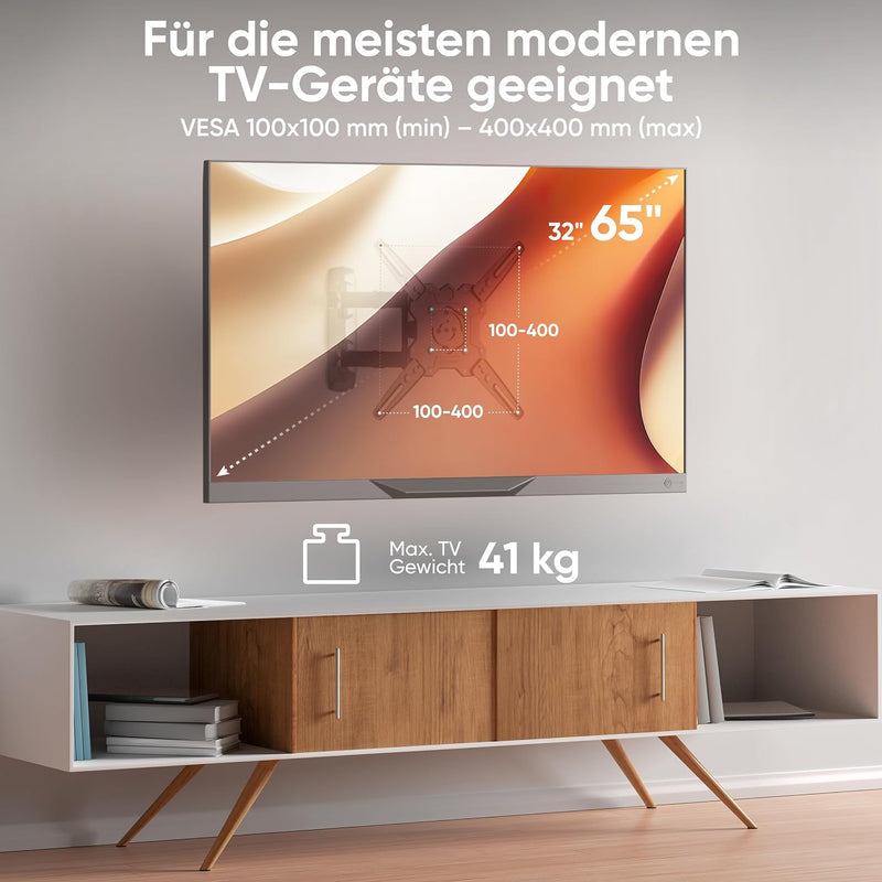 ONKRON Drehbare TV Wandhalterung für 32-65 Zoll Bildschirm bis zu 41 kg, Halterung Fernseher Schwenk