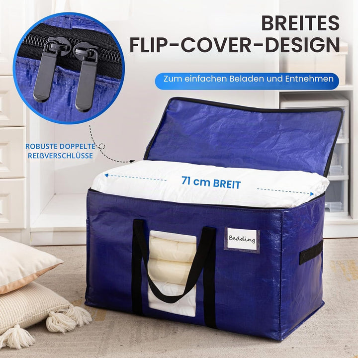TAILI Umzugstasche mit Reissverschluss,6 PCS tiefblau Grosse Aufbewahrungstasche mit Griffe &amp; Deckel