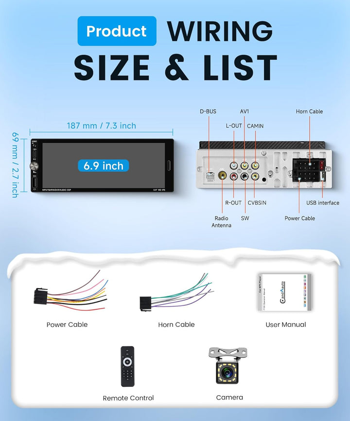 Rimoody A-pple Carplay Autoradio 1 Din mit Carplay Android Auto IOS/Android Mirror Link 6.9 Zoll Tou