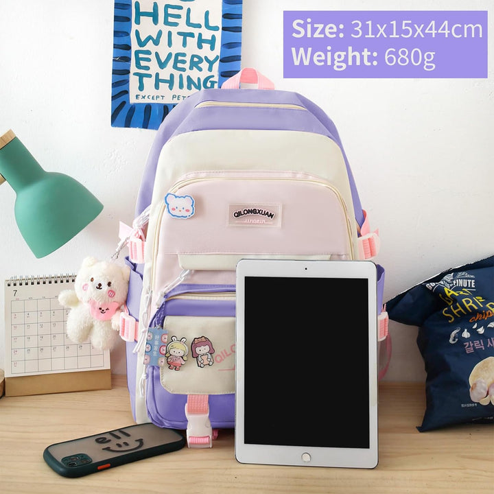 IvyH Schulranzen-Set 5-teilig, Schultasche Mädchen Rucksack Schule Teenager Schulrucksack für Mädche