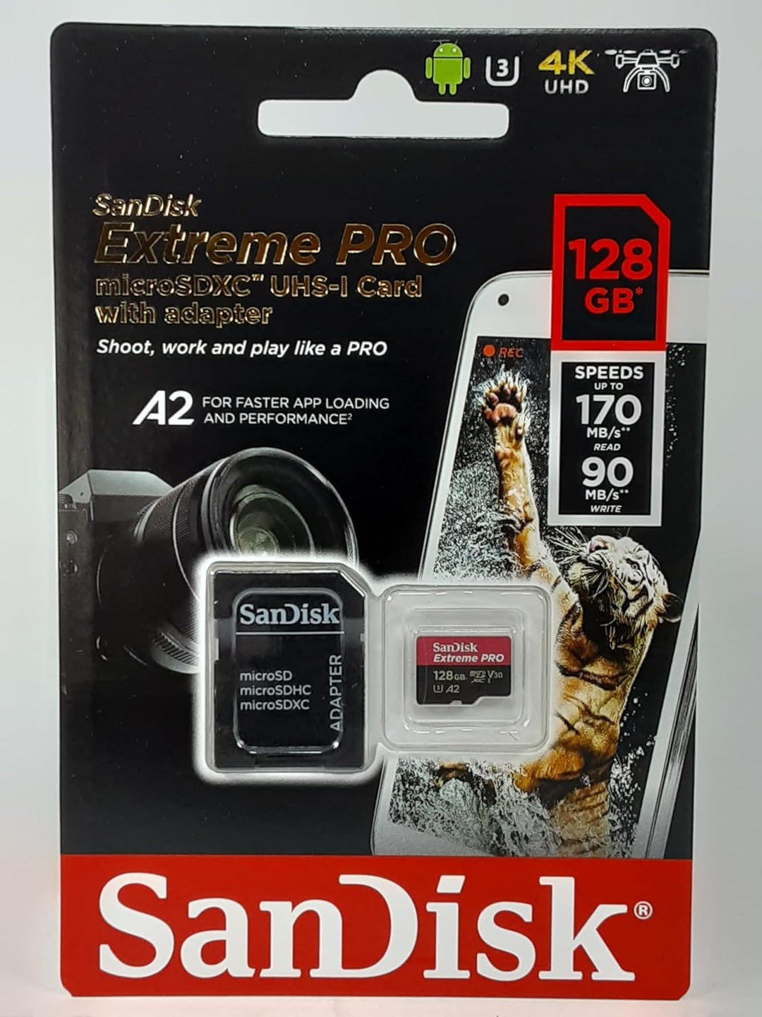 SanDisk Extreme Pro 128GB microSDXC Memory Card + SD Adapter with A2 App Performance + Rescue Pro De