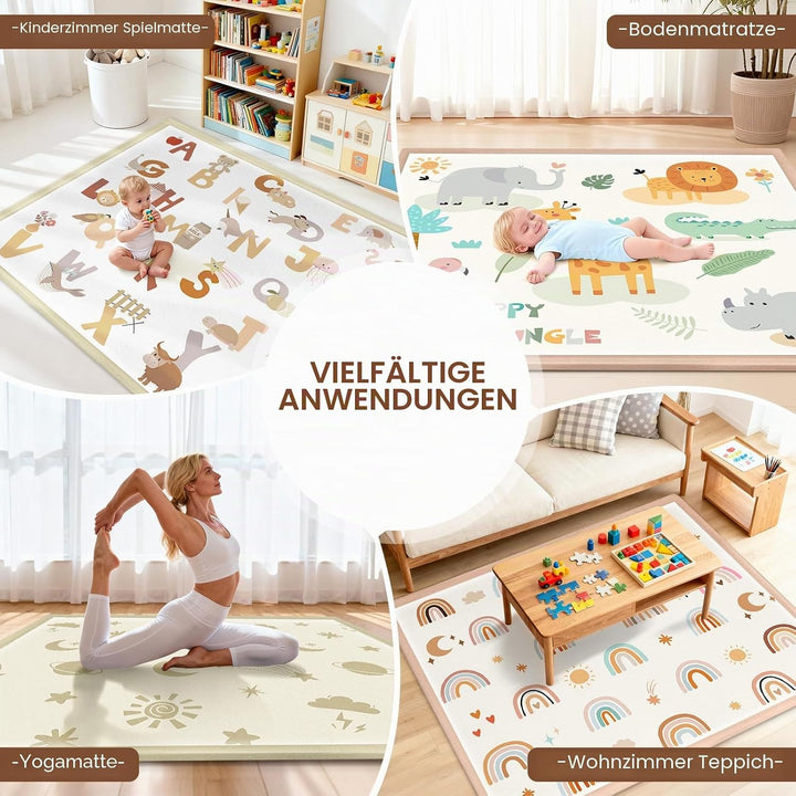 Teppich Krabbelmatte Baby 150x180x3cm, Spielmatte Krabbeldecke Turnmatte Spielteppich für Baby Kinde