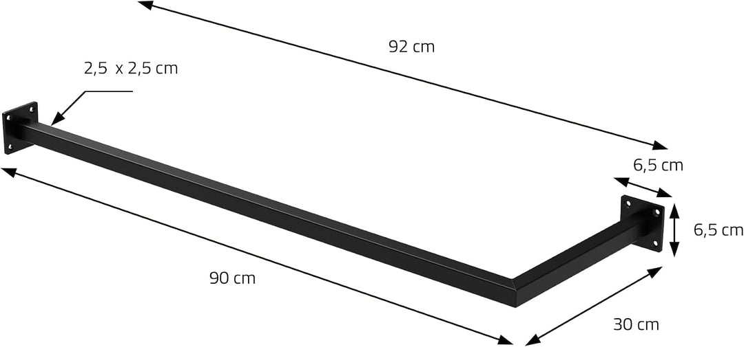 ML-Design Kleiderstange Übereck für die Wand, T30cm x B90cm, Schwarz, aus Stahl, rostfrei, Garderobe