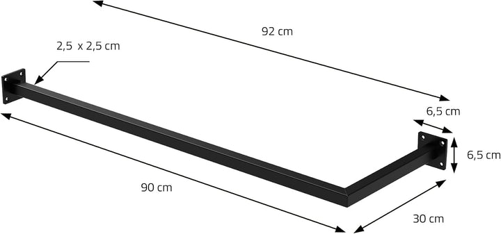 ML-Design Kleiderstange Übereck für die Wand, T30cm x B90cm, Schwarz, aus Stahl, rostfrei, Garderobe