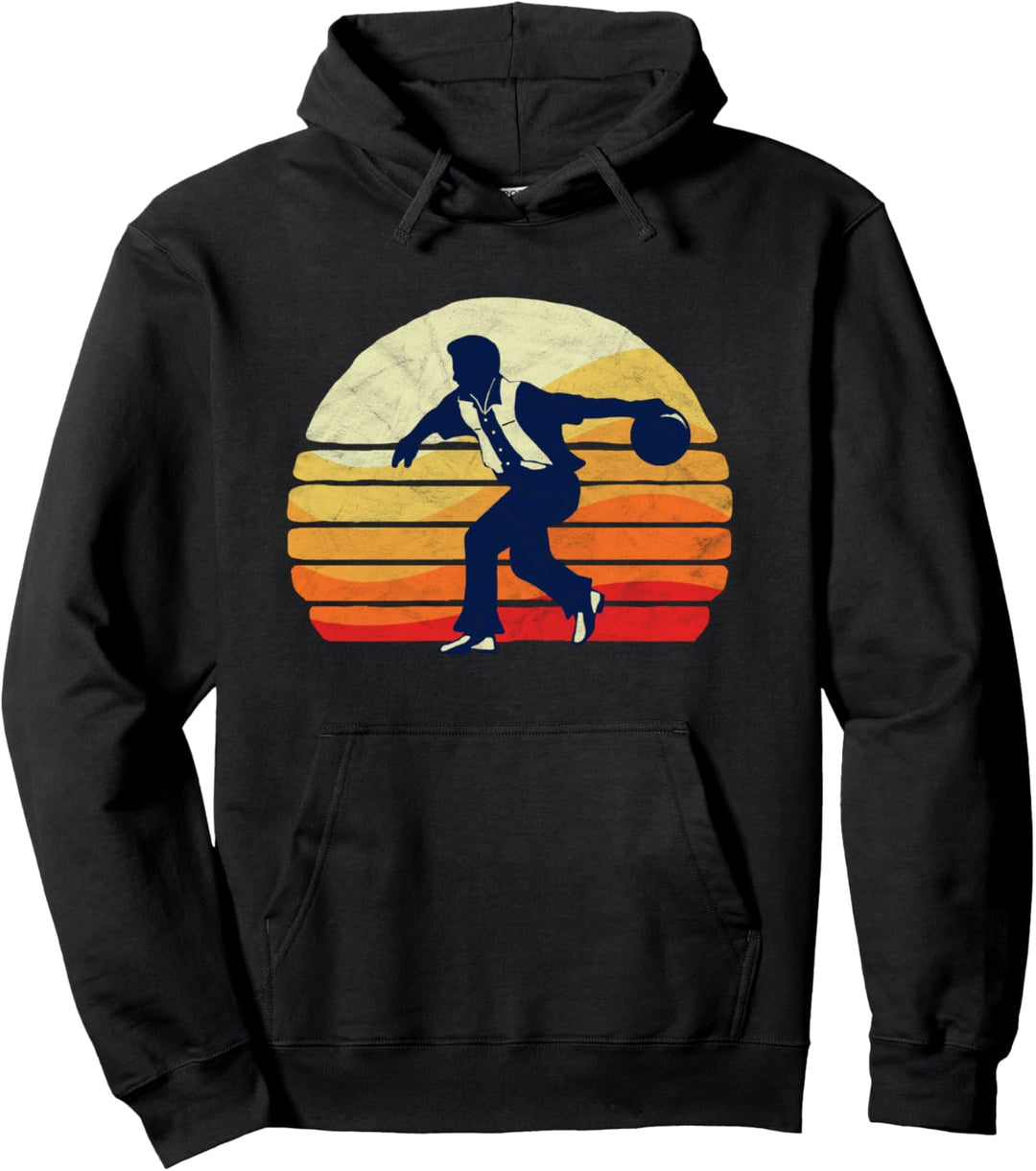 Cool Retro Bowler Vintage Sun 80's Pop Art Bowling Graphic Pullover Hoodie