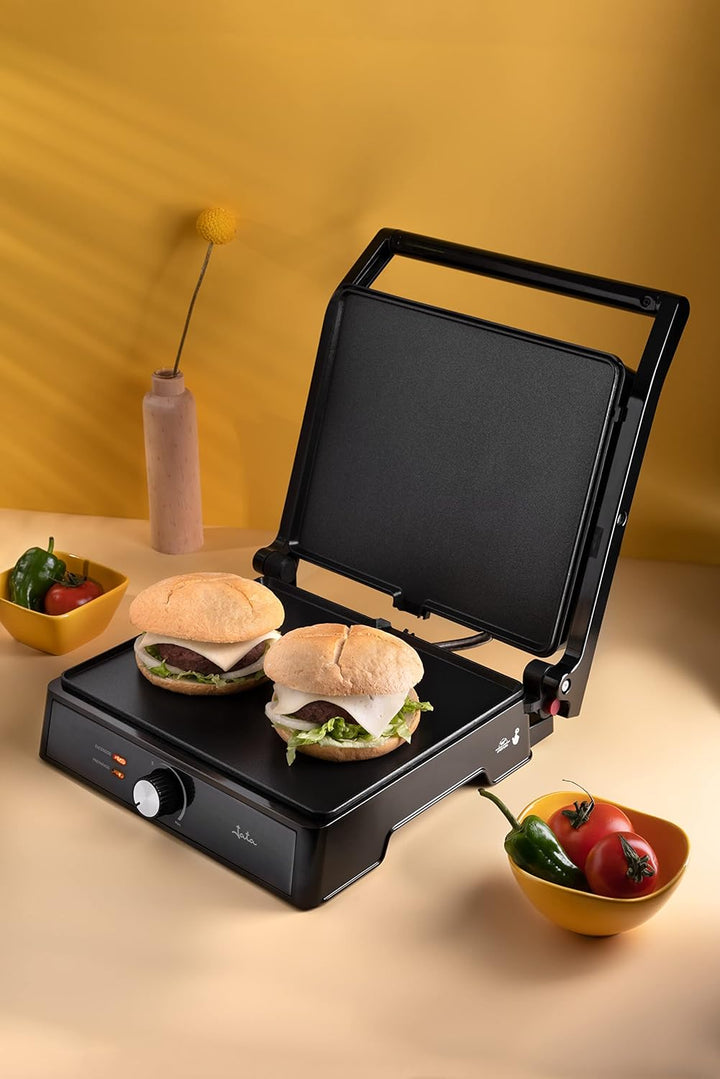 Jata JEGR1913 Elektrischer Doppel-Grill-Grill mit 2 Grillplatten, 29 x 24 cm, Öffnung 180°, kippbare