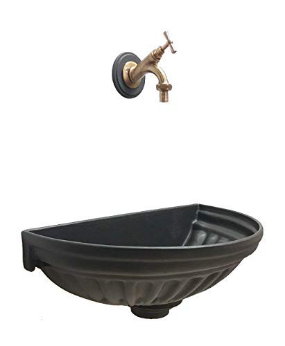 Fonderia Bongiovanni Wandbrunnen Farbe Grauguss Badewanne Versilia und Wasserhahn Modell 303B aus br