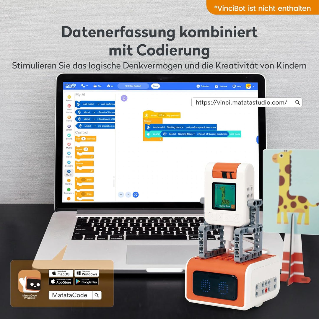 MatataStudio AI Vision Kit für VinciBot mit 180° Flip Kamera programmierbarem Bildschirm modularer S