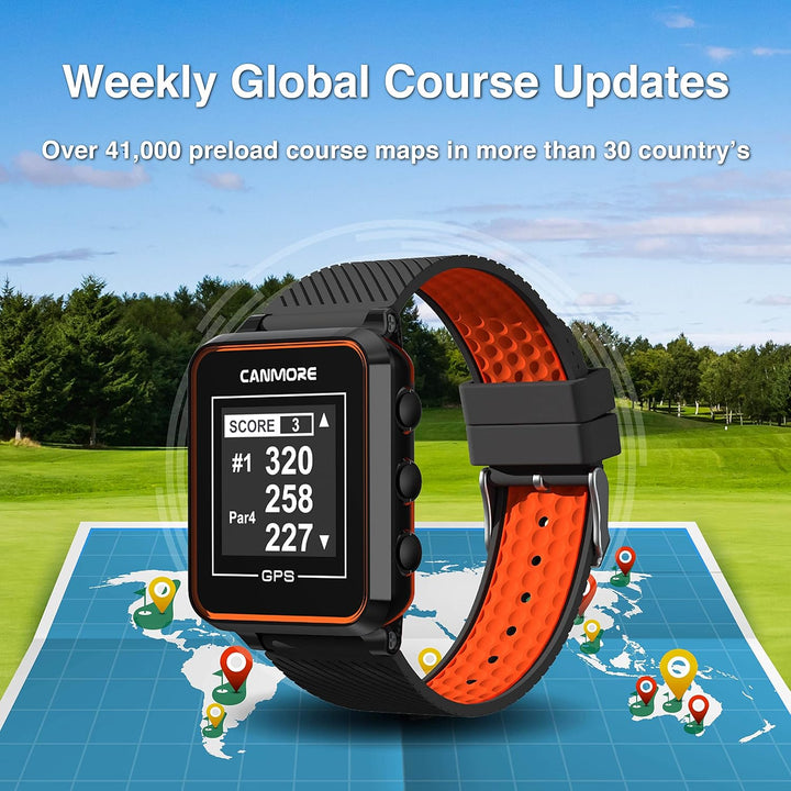 CANMORE TW353 Golf-GPS-Uhr, kontrastreiches LCD-Display, leichtes Golfzubehör, schwarz/grün Schwarz