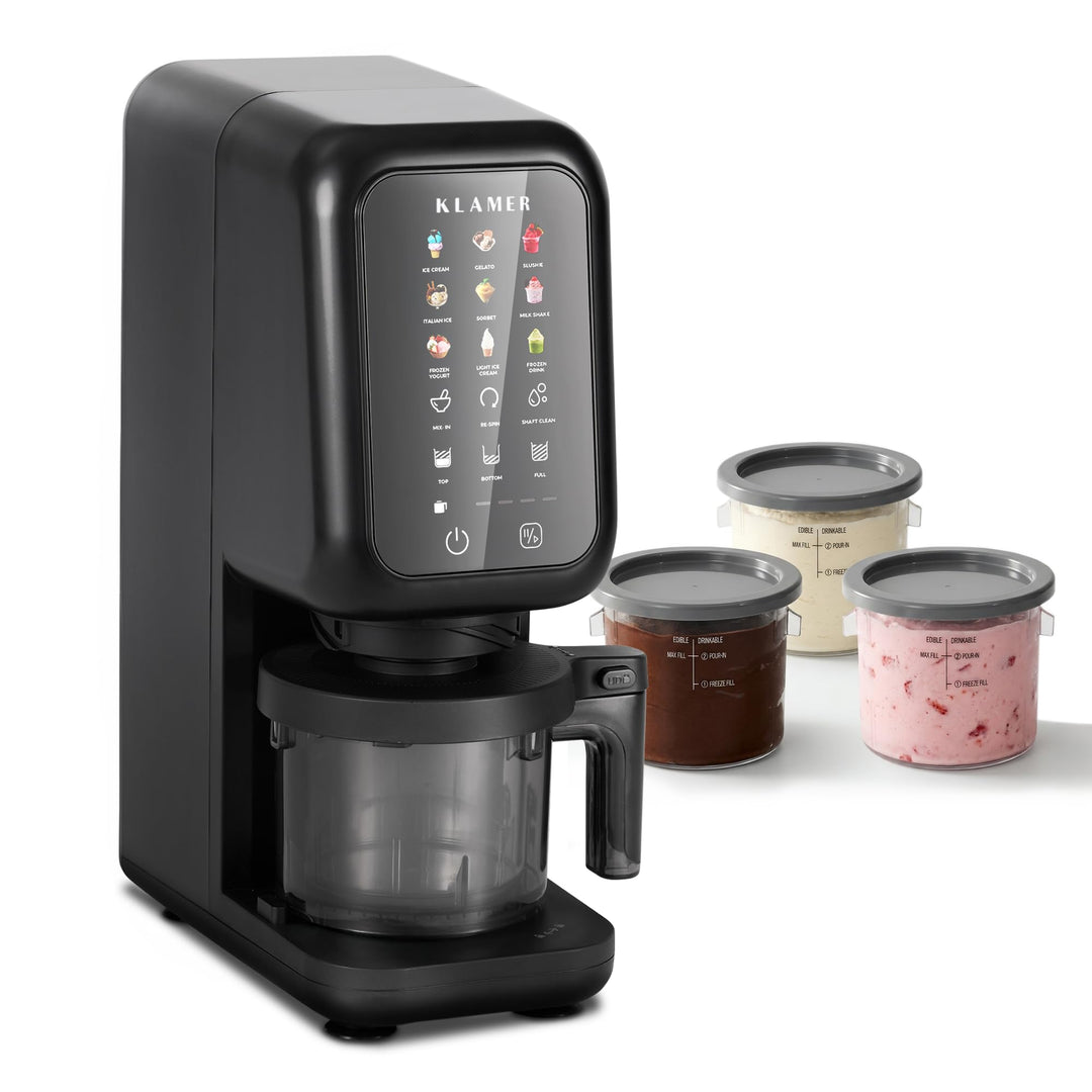 KLAMER Eismaschine, 12 Programme für Eiscreme, Gelato, Sorbet, Frozen Yogurt, Slushie & Milkshake, M