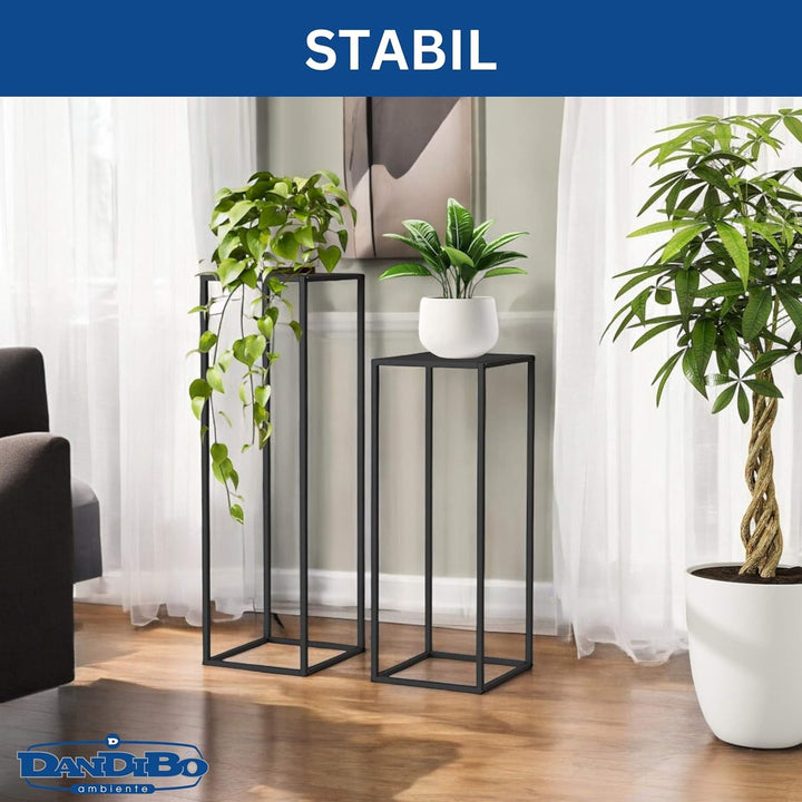 DanDiBo Pflanzenständer 96587 Metall 100 cm und 80 cm Schwarz Eckig 2er Set Beistelltisch Hoch Blume