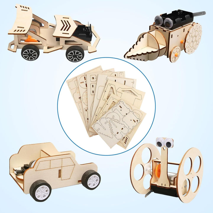 4 Stück Experimente für Kinder, Elektronik Baukasten DIY STEM Spielzeug, Holz Wissenschaft Bausatz S