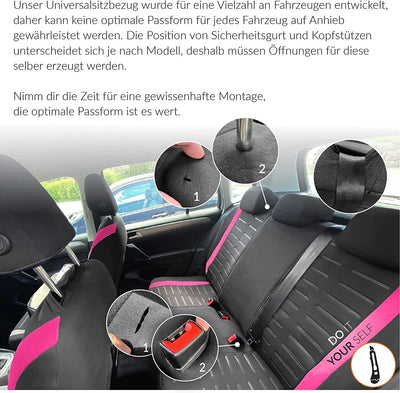 Upgrade4cars Autositzbezüge Set Universal | Auto-Schonbezüge für die Vordersitze & Rückbank in Pink