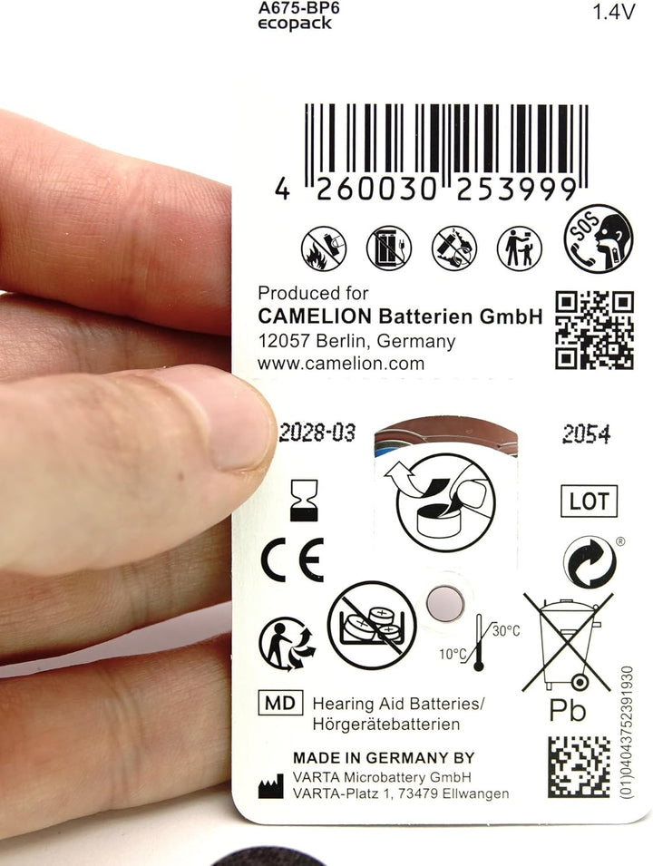 Batterieadapter als Ersatz für PX14, inkl. 6X 675 Zink-Luft Batterien (2.7V)