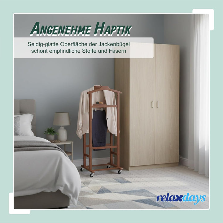Relaxdays Herrendiener auf Rollen, Stummer Diener, Premium-Bambus, Kleiderablage Schlafzimmer, HBT: