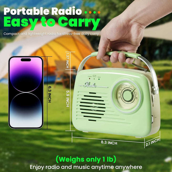 Radios Portable Am Fm, Kleine Retro Vintage Radio Bluetooth, AA-Batterie betriebene Radio oder Steck