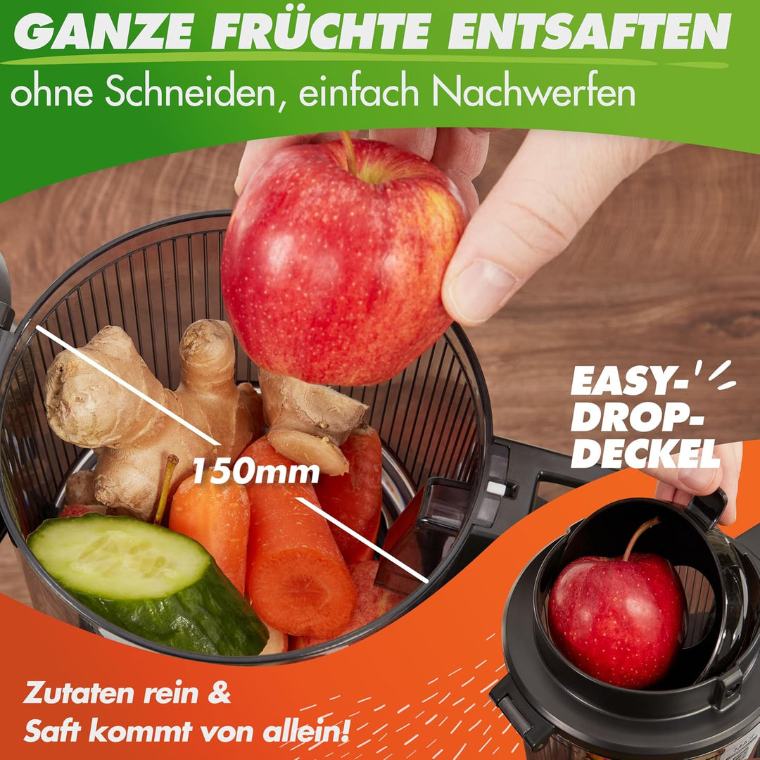 Nutrilovers Slow Juicer NUTRI-PRESS MAX+ Ganze Früchte entsaften Entsafter mit XXL 150 mm Öffnung, B
