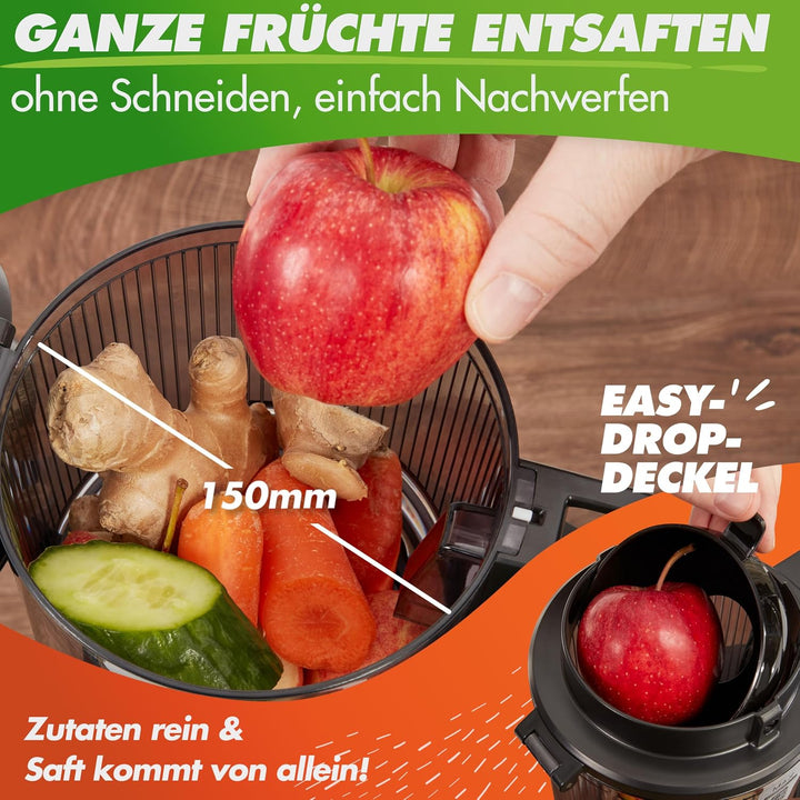 Nutrilovers Slow Juicer NUTRI-PRESS MAX+ Ganze Früchte entsaften Entsafter mit XXL 150 mm Öffnung, B