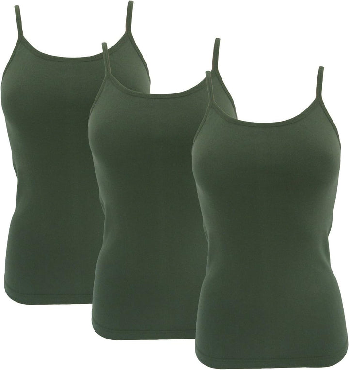 HERMKO 1560 3er Pack Damen Träger Top aus 100% Bio-Baumwolle L Olive, L Olive