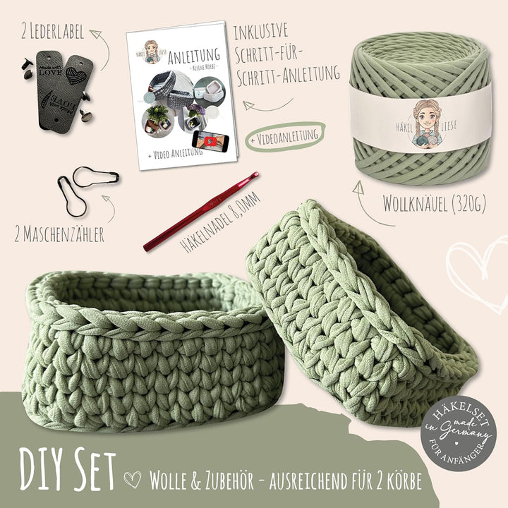 HÄKEL LIESE Häkelset für Anfänger - kleine Körbe, Häkelset Anfänger, Textilgarn zum Häckeln, Crochet