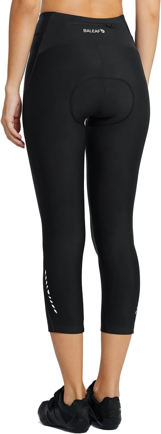 BALEAF Damen 3/4 Radlerhose Kurz Radhose Atmungsaktiv Fahrradhose Gepostert S 1-schwarz, S 1-schwarz