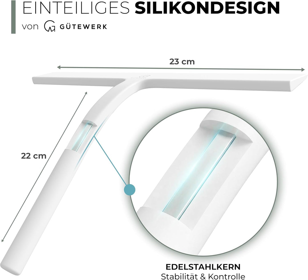 GÜTEWERK Duschabzieher Set, Silikon Abzieher Dusche, Hygienisches Bad Zubehör, Glasabzieher mit Saug