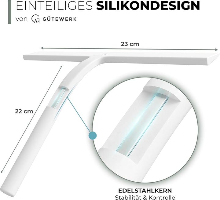 GÜTEWERK Duschabzieher Set, Silikon Abzieher Dusche, Hygienisches Bad Zubehör, Glasabzieher mit Saug