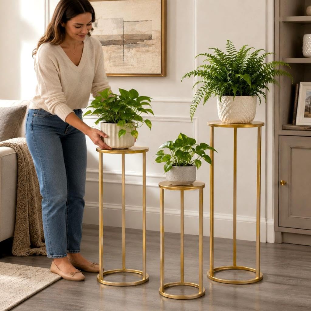 DanDiBo Blumenhocker Metall Gold Rund Blumenständer Beistelltisch 96510 3er Set Blumensäule Modern P