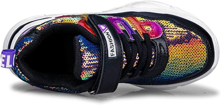 HSNA Mädchen Turnschuhe Sparkle Scales Sneaker Kinderschuhe mit Klettverschluss(28-38 EU), 26 EU Sch
