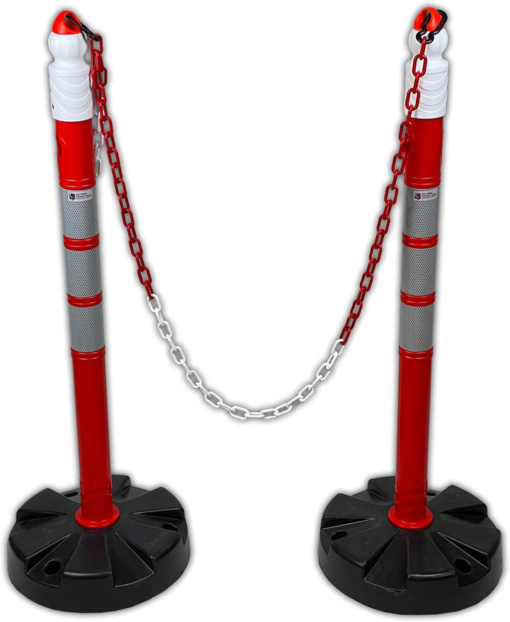 UvV® Quad (4 Stück) Kettenpfosten Kettenständer Absperrpfosten, Ø63 x 1000mm, Fussplatte zum Einrast