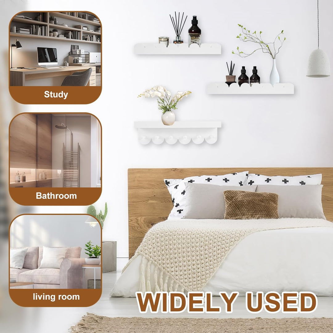 3 Stück Schwebendes Regal 40cm Kinderzimmer Bücherregal Scalloped Regale Holz Bücherregal Kinder Wan