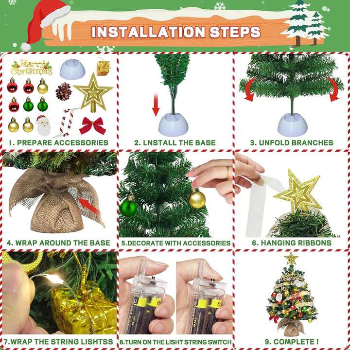 Weihnachtsbaum 60cm Mini Weihnachtsbaum mit Beleuchtung LED Kleiner Weihnachtsbaum Tisch Weihnachtsb