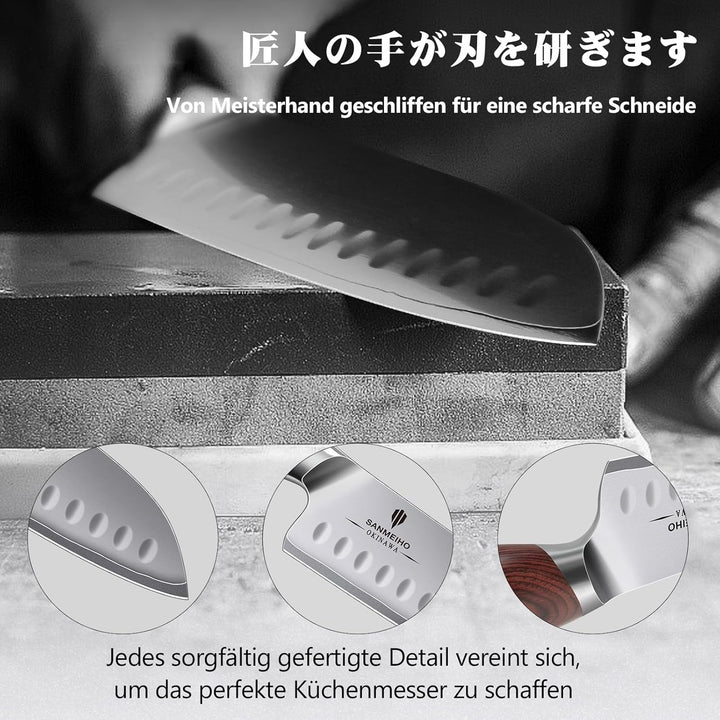 Profi Santoku Messer küchenmesser 18cm - Japanischer Hochcarbonstahl 10Cr15Mov mit 12° extrem scharf