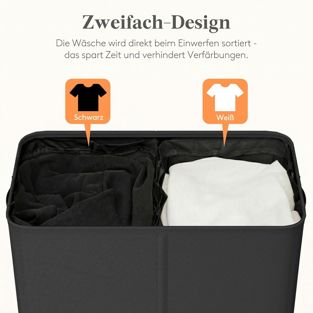 Lifewit 145L Wäschekorb 2 Fächer, Wäschesammler mit Deckel, Wäschekorb Wäschekörbe Gross 2 Abnehmbar