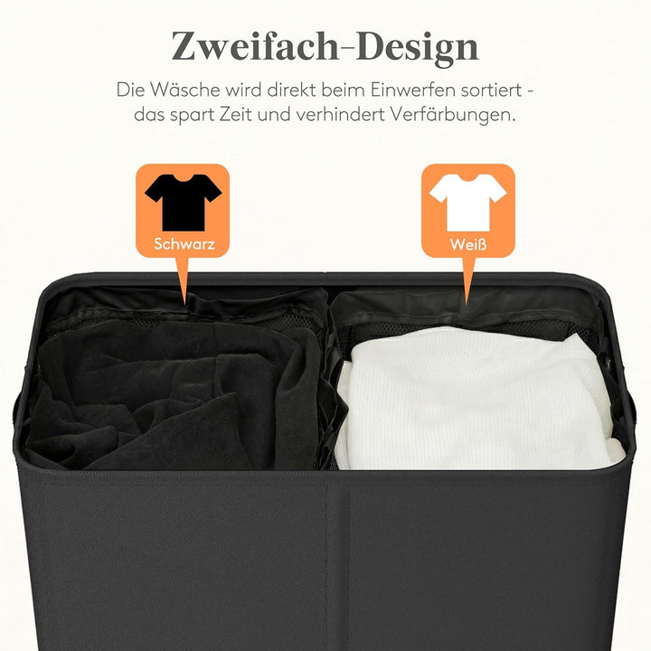 Lifewit 145L Wäschekorb 2 Fächer, Wäschesammler mit Deckel, Wäschekorb Wäschekörbe Gross 2 Abnehmbar