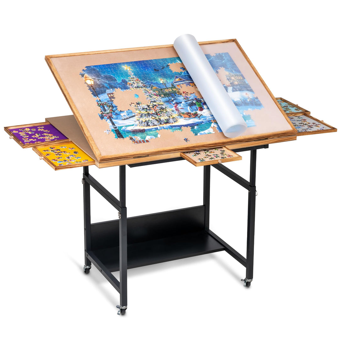 Becko US Jigsaw Puzzle Board with 4 Drawers & PVC Cover, Puzze Board Tilting Board with Height Adjus
