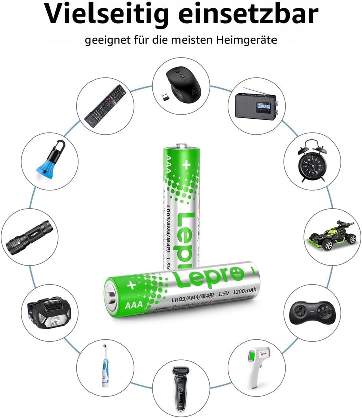 Lepro AAA-Batterien, 100 Stück, 1200mAh, 3-in-1-Alkalibatterien, 1,5Volt, auslaufsicher, korrosionsb