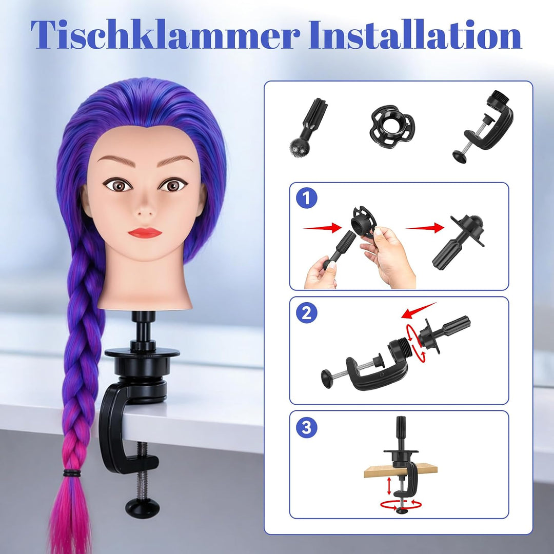 TwoWin Trainingsköpfe 100% Kunsthaar Friseur Kopf Set Haar Hairdressing Kosmetologie Mannequinmit Ha