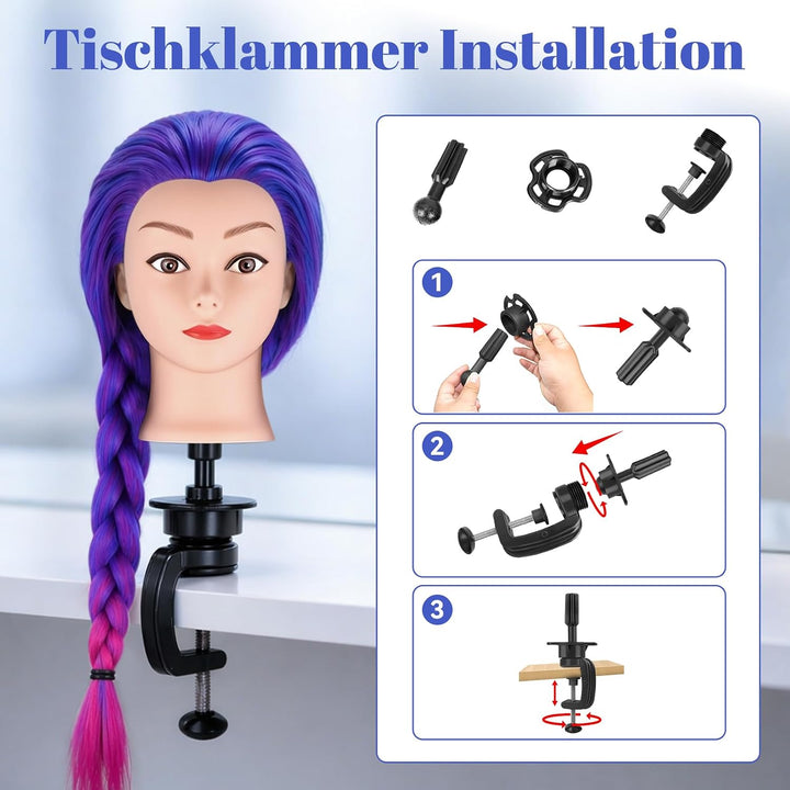 TwoWin Trainingsköpfe 100% Kunsthaar Friseur Kopf Set Haar Hairdressing Kosmetologie Mannequinmit Ha