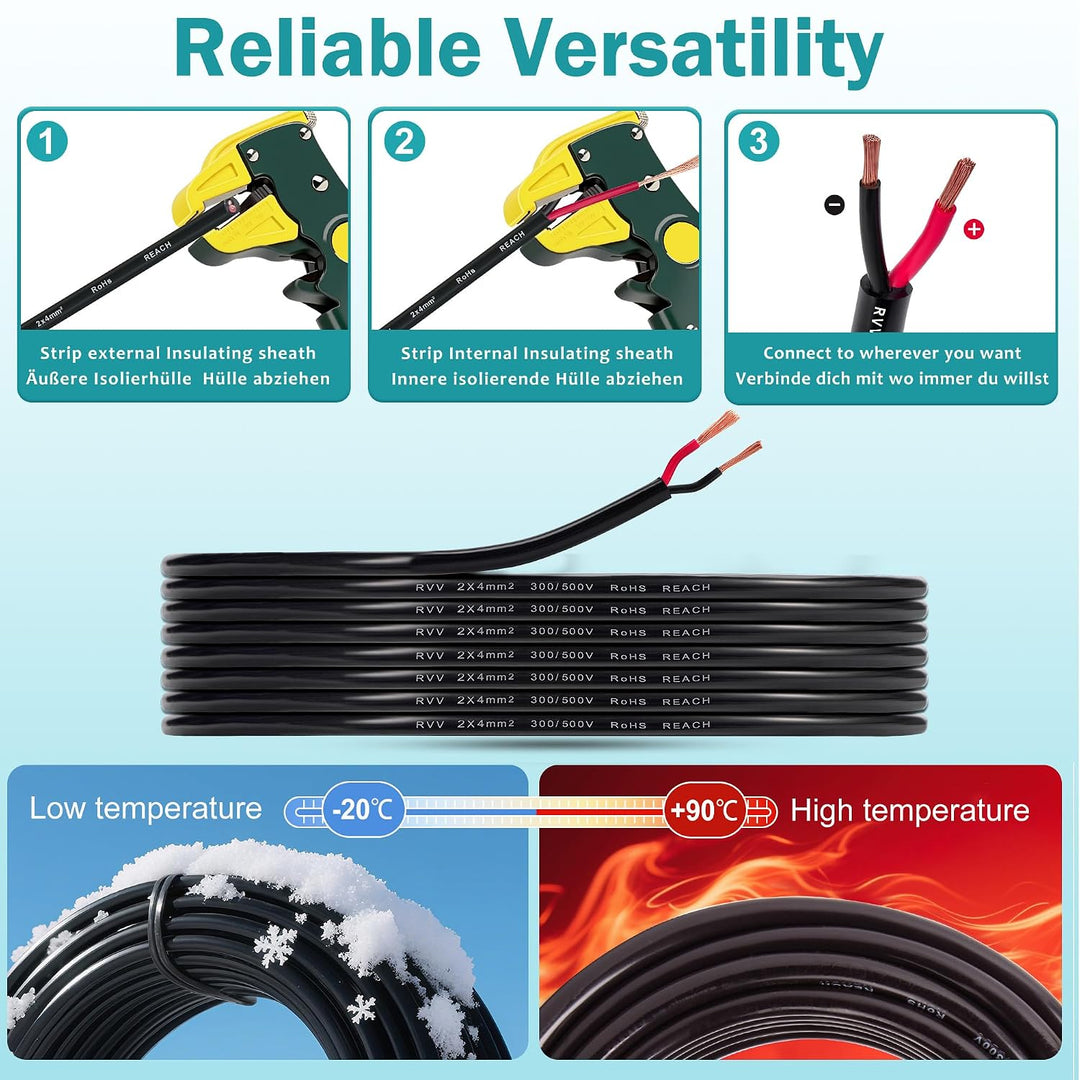 2 adriges Anhänger KFZ Kabel 2x4,0mm² - 5M Kupfer Fahrzeugleitung 12V/24V - Wasserfest Rundkabel für