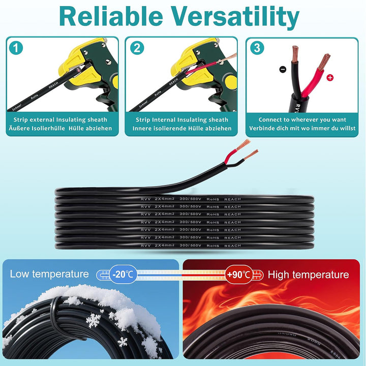 2 adriges Anhänger KFZ Kabel 2x4,0mm² - 5M Kupfer Fahrzeugleitung 12V/24V - Wasserfest Rundkabel für