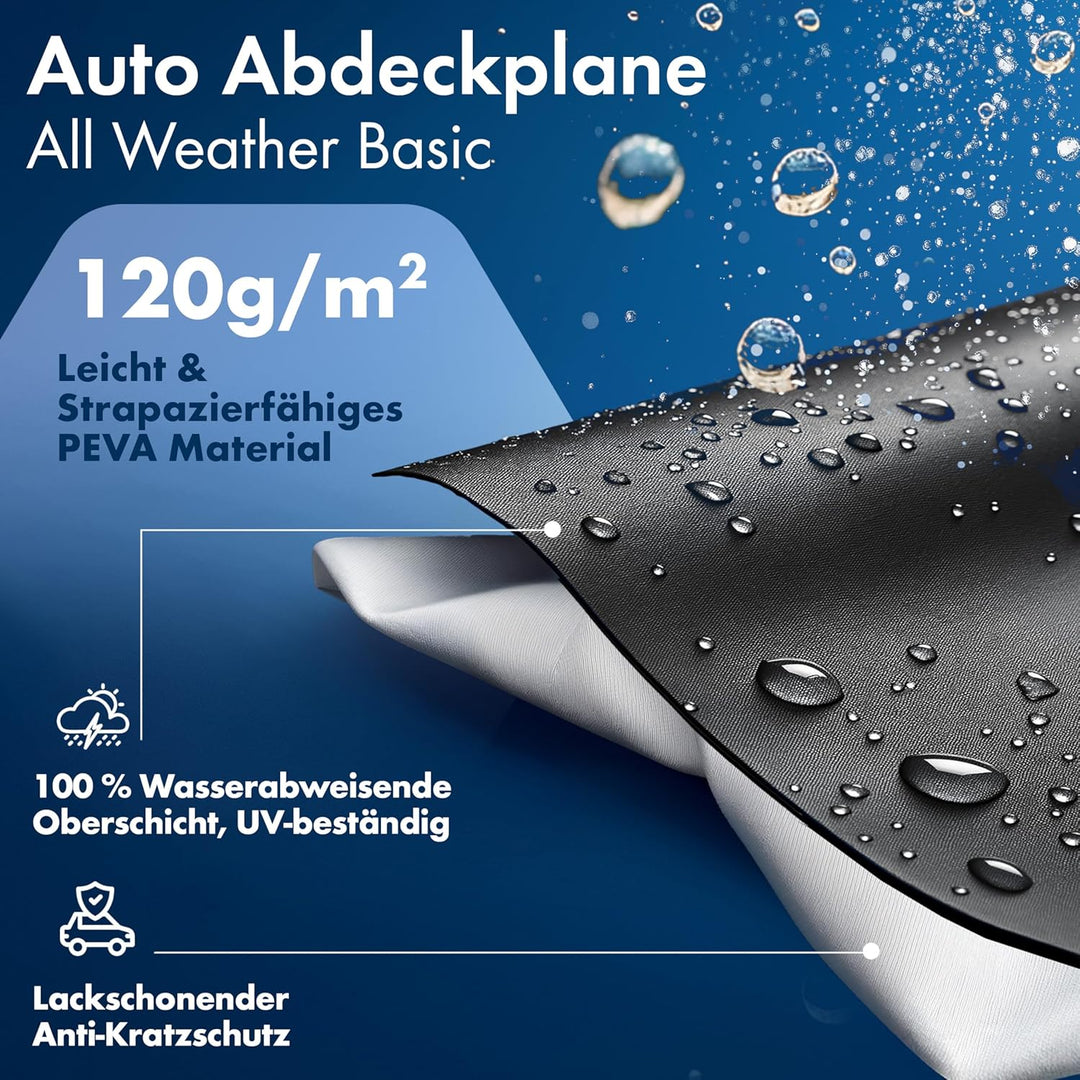 WALSER Abdeckplane Auto All Weather, Abdeckplane wasserdicht Grösse 13 schwarz, 100% wetterfeste Tra