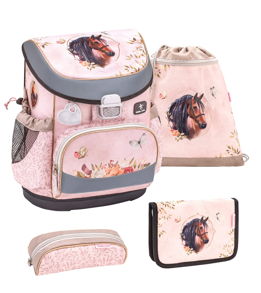 Belmil ergonomischer Schulranzen Set 4 -teilig für Mädchen 1, 2 Klasse Grundschule/Super Leicht 800-