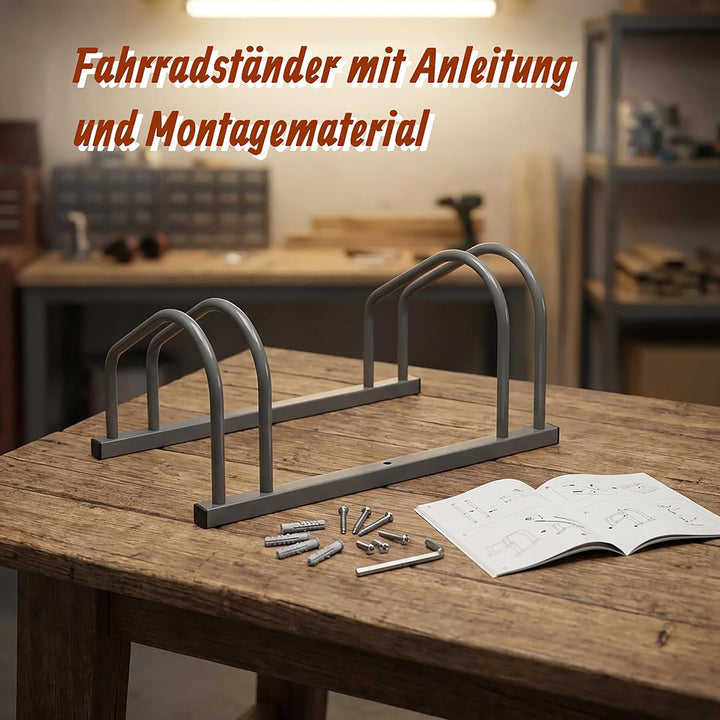 Relaxdays Fahrradständer Boden &amp; Wandmontage, 4 Räder, bis 65 mm Reifenbreite, Garage &amp; Hof, Reihenp