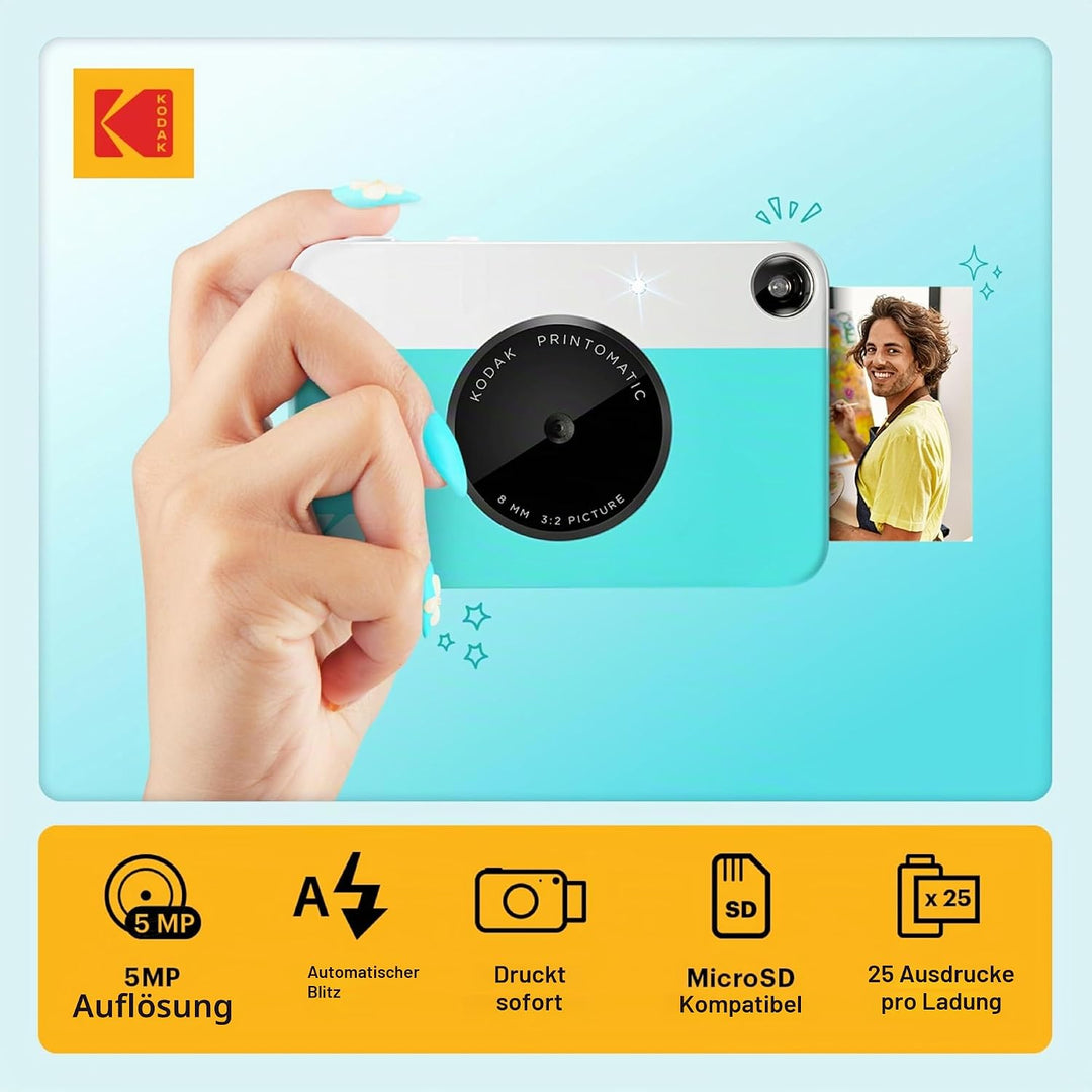 KODAK Printomatic Vollfarb-Sofortdruckkamera-Starterpaket + Softcase + Zink-Fotopapier (20er-Pack) –