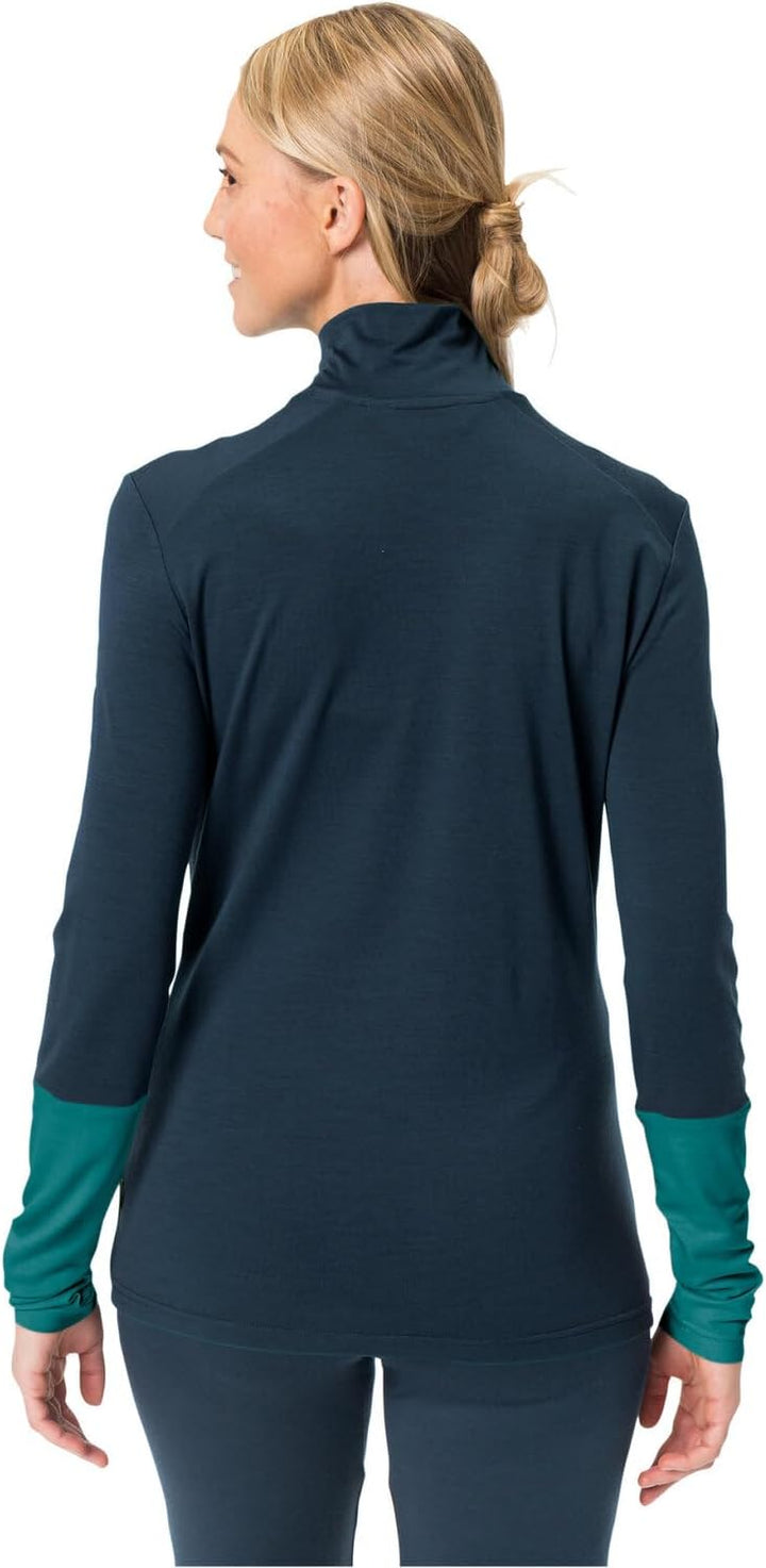 VAUDE Damen Wo Monviso Wool Halfzip Shirt, Wave, 38 Langarmshirt, Welle