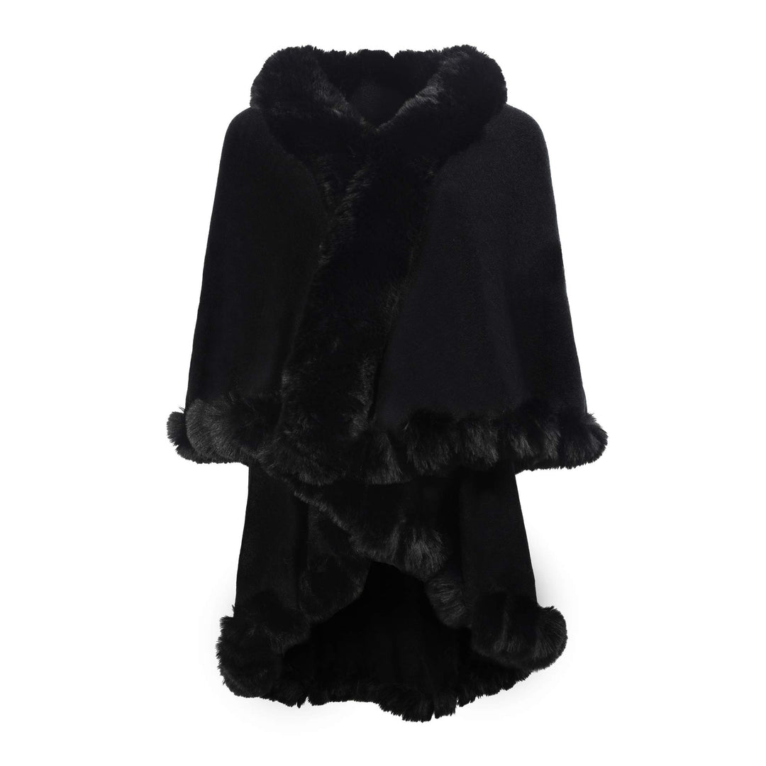 ZLYC Damen Winter Kunstpelz Poncho Strick Schal Stola Warm Cape Cardigan Normales Schwarz, Normales